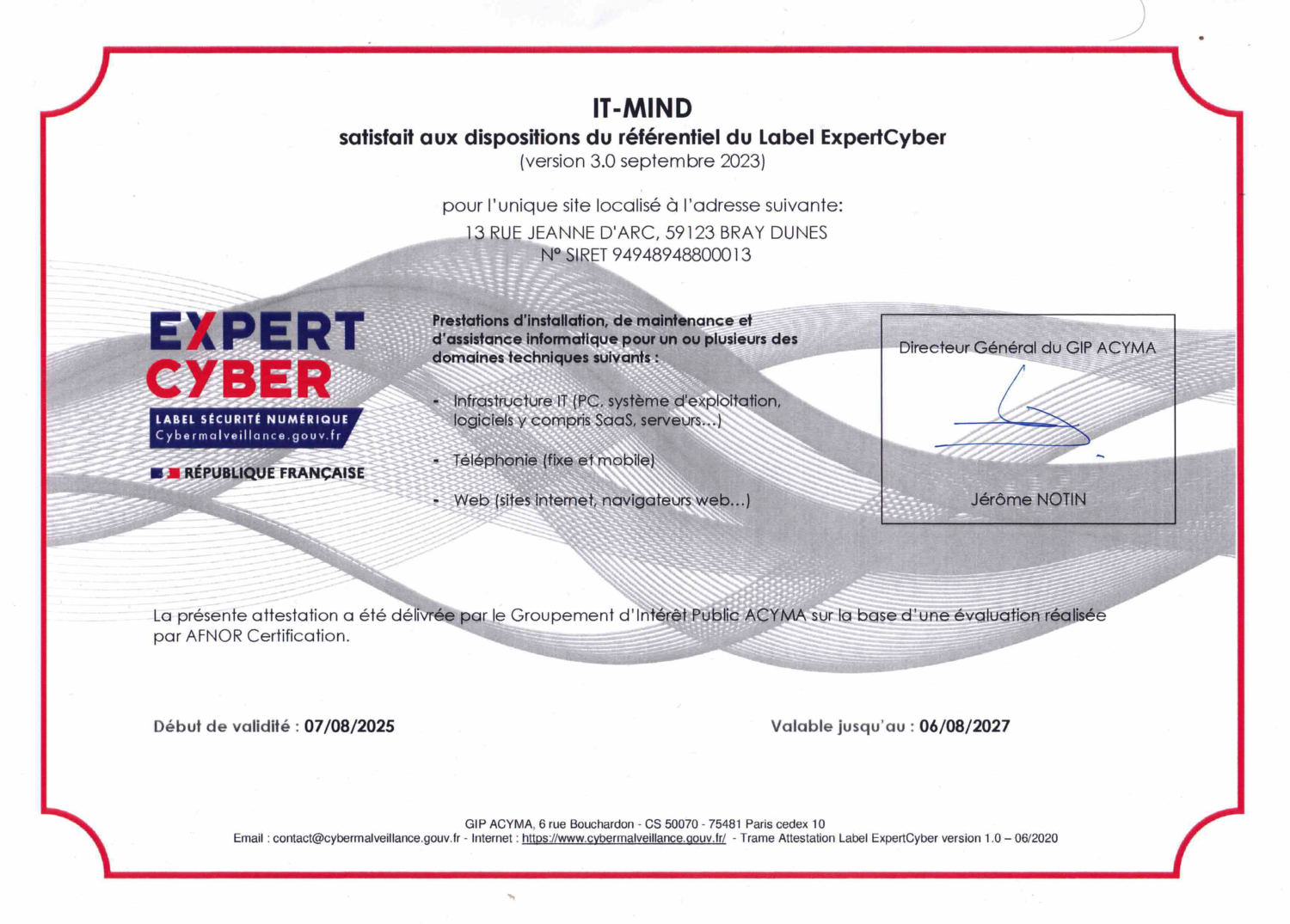 Certificat ExpertCyber IT-mind